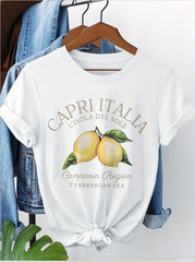 Capri Lemon Print Oversized T-Shirt – Retro Summer Women’s Top