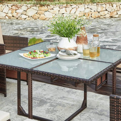 SONGMICS 9-Piece Rattan Garden Dining Set – Space-Saving Outdoor Furniture