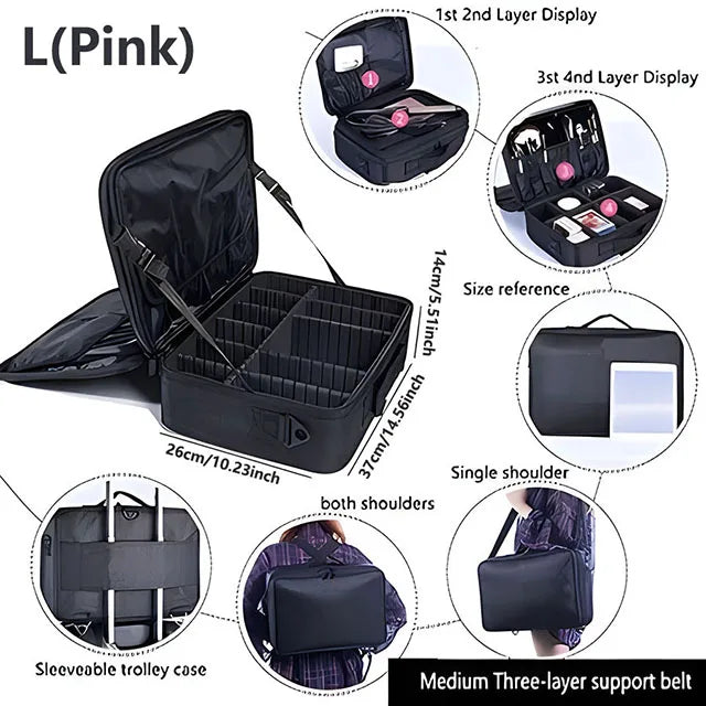 Large Makeup Case with Adjustable Dividers