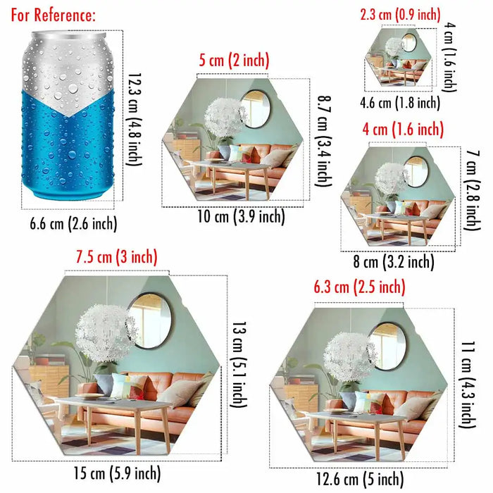 Hexagon Acrylic Mirror Wall Stickers, Self-Adhesive Decorative Tiles, image 2