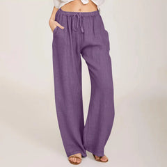 Women's High-Waisted Cotton Linen Wide-Leg Trousers – Casual Loose Fit