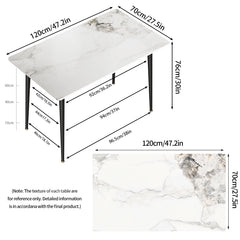 High Gloss Rectangular Marble Dining Table – Modern 4-6 Seater with Metal Frame