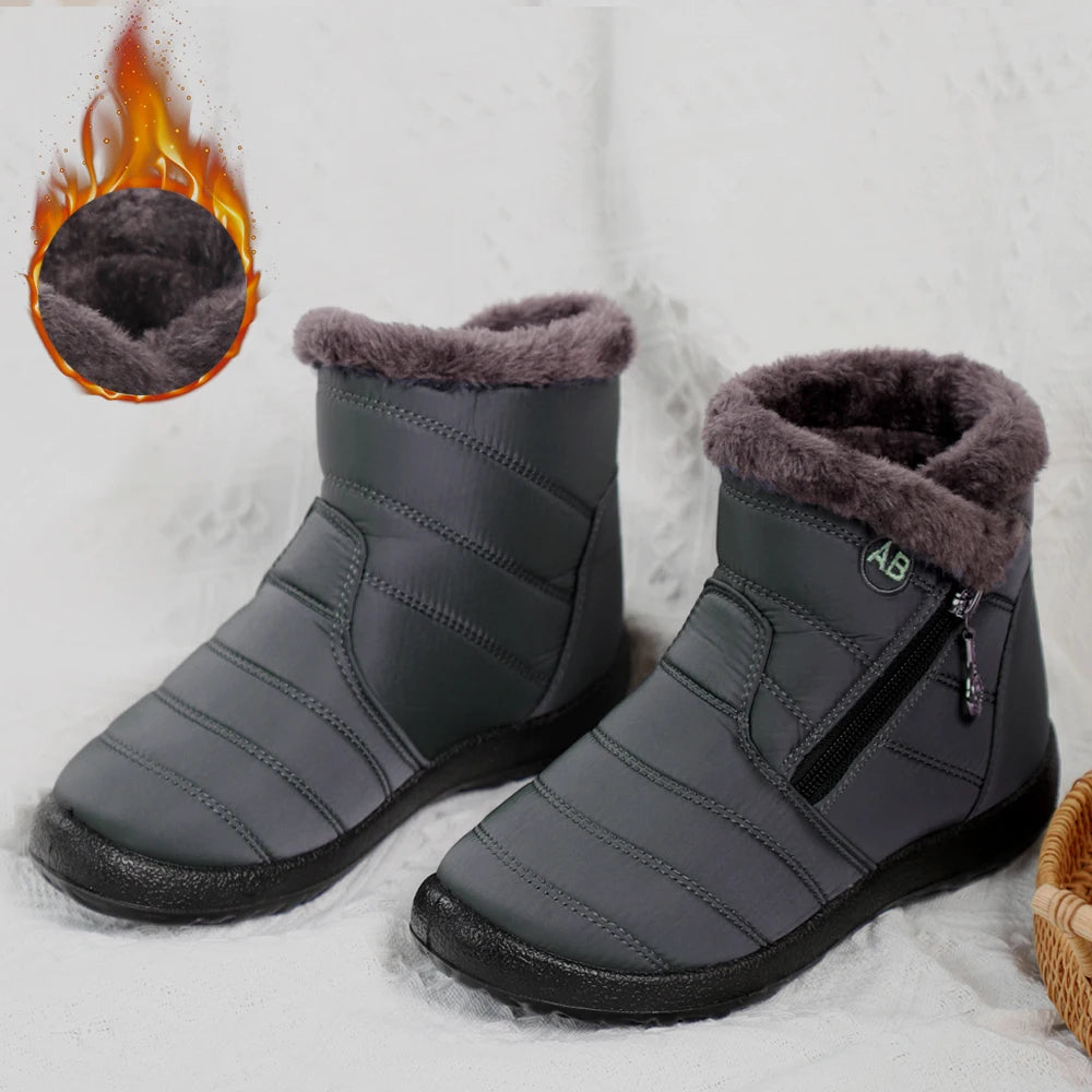 Women's Fur Lined Flat Waterproof Snow Boots