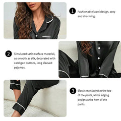 Plus Size Silk Pyjama Set – Soft Button-Up Long Sleeve Loungewear