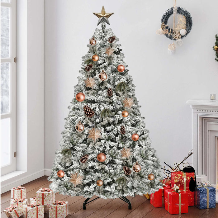 Snow Flocked Pre-Lit Christmas Tree with 8 Light Modes, green