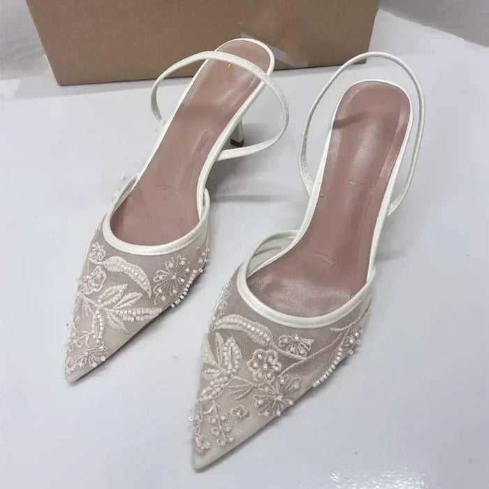 Floral Elegance Stiletto Heels, Beige