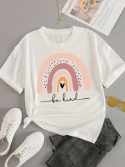 Love Letter Print Graphic T-Shirt – Casual Short Sleeve Women’s Tee