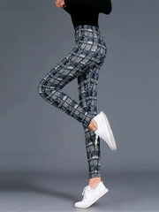 Women's High-Waisted Plaid Leggings – Push-Up Fitness & Casual Trousers