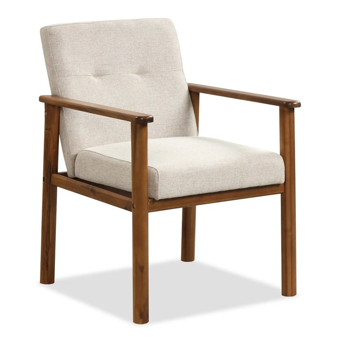 GOFLAME Modern Linen Accent Chair, Upholstered Armchair with Wooden Legs, Rice White