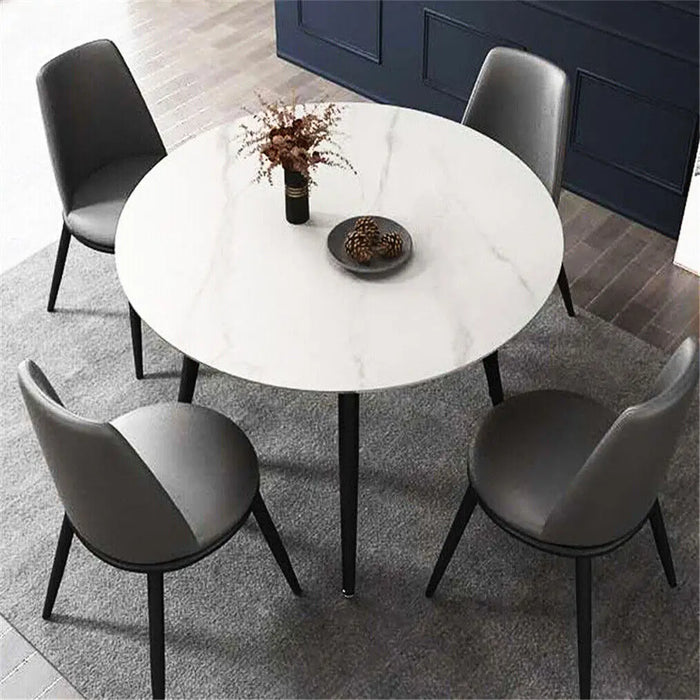 Modern Round Dining Table, 80cm Marble Top Kitchen & Dining Table for 4, White