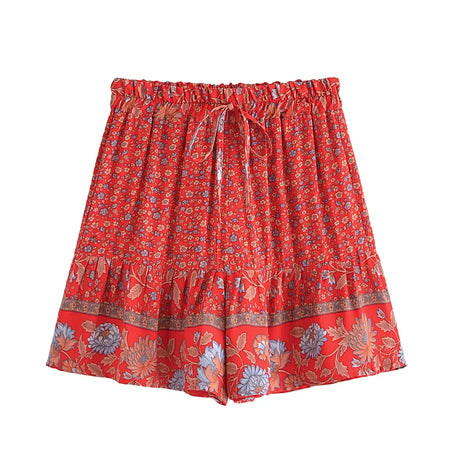 Women's Boho Floral Print Shorts – High-Waisted Holiday Beachwear