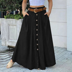 Women's High Waist A-Line Skirt – Casual Loose Fit with Pockets