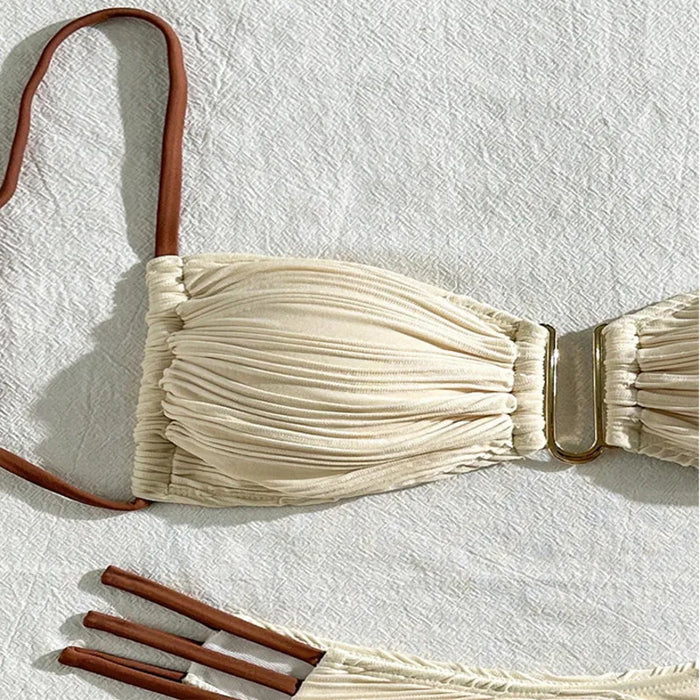 Women's Push-Up Brazilian Bikini Set in Beige and Brown, image 2