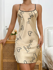 Heart & Letter Print Spaghetti Strap Nightdress