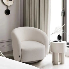 White Swivel Bouclé Tub Chair – Modern Upholstered Lounge Seat