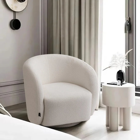 White Bouclé Swivel Tub Chair – Modern Upholstered Accent Seat
