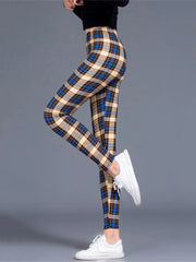 Women's High-Waisted Plaid Leggings – Push-Up Fitness & Casual Trousers