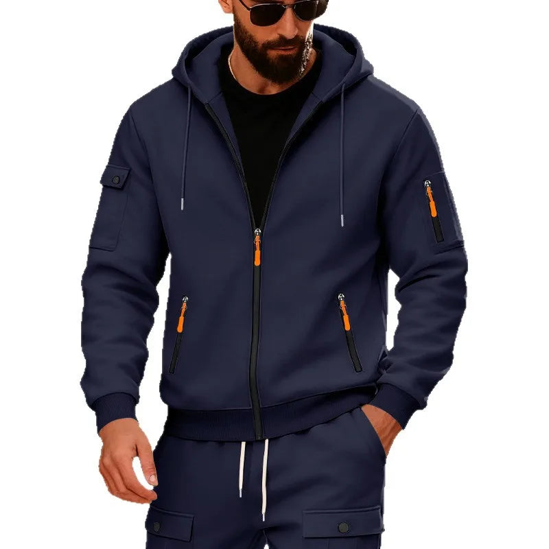 Fleece Zipper Arm Pocket Men's Hoodie