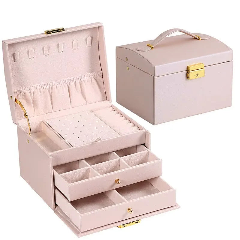 Three Tier Jewellery Box with Drawers, Faux Leather