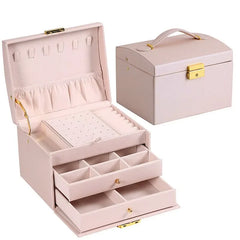 Three Tier Jewellery Box with Drawers, Faux Leather