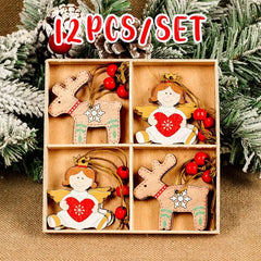 Wooden Christmas Gnome and Santa Decorations, Box of 12