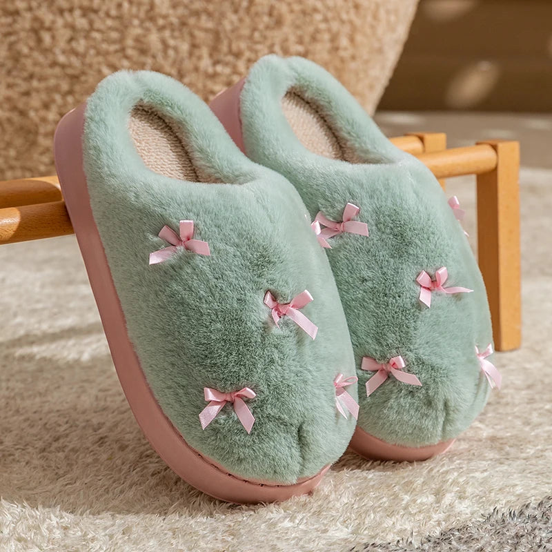 Women's Fluffy Bow Slippers