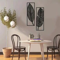 Set of 2 Decorative Metal Leaf Wall Art – Black Iron Hanging Decor