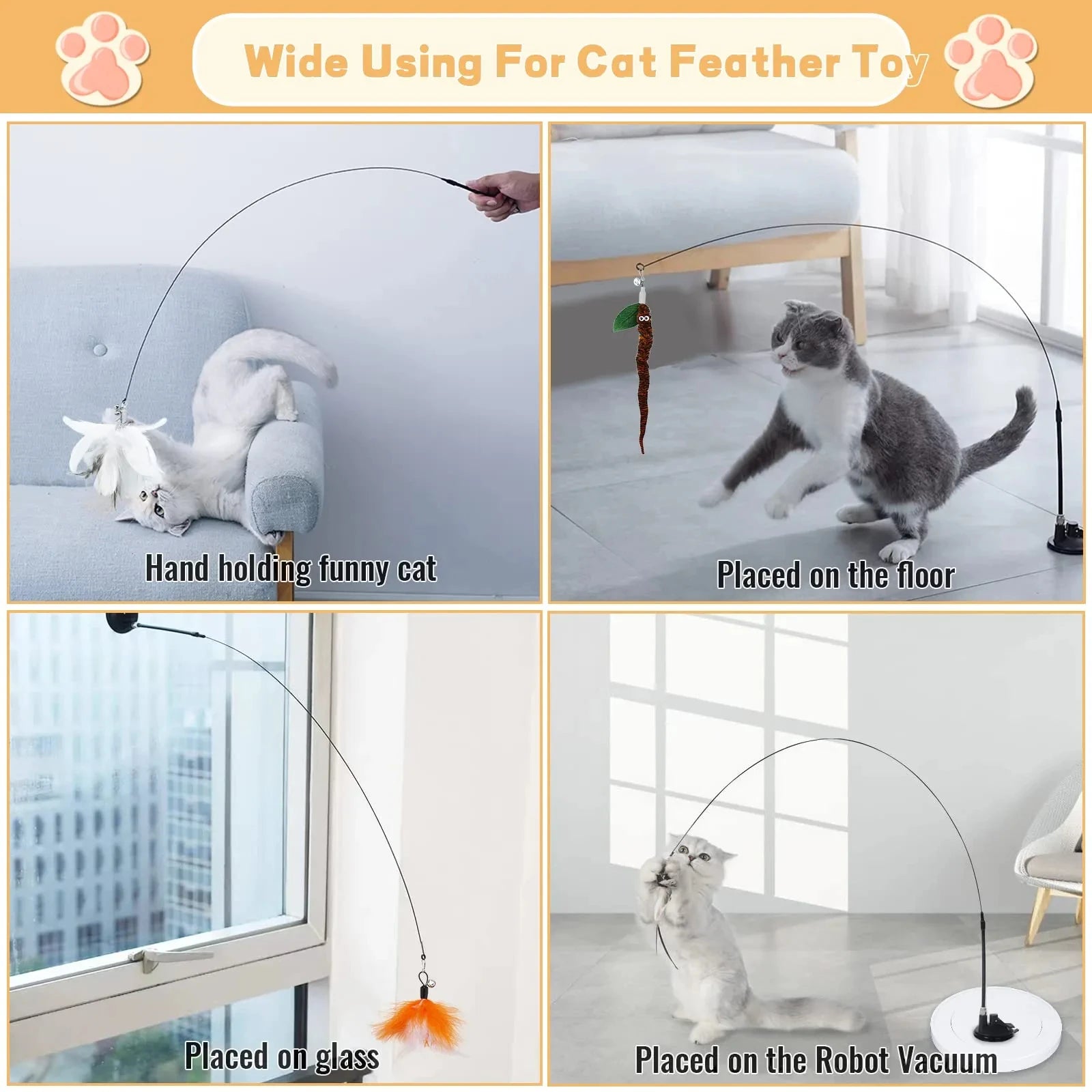 Feather Cat Wand with Suction Base