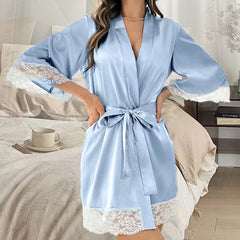 Plus Size Lace Trim Bathrobe