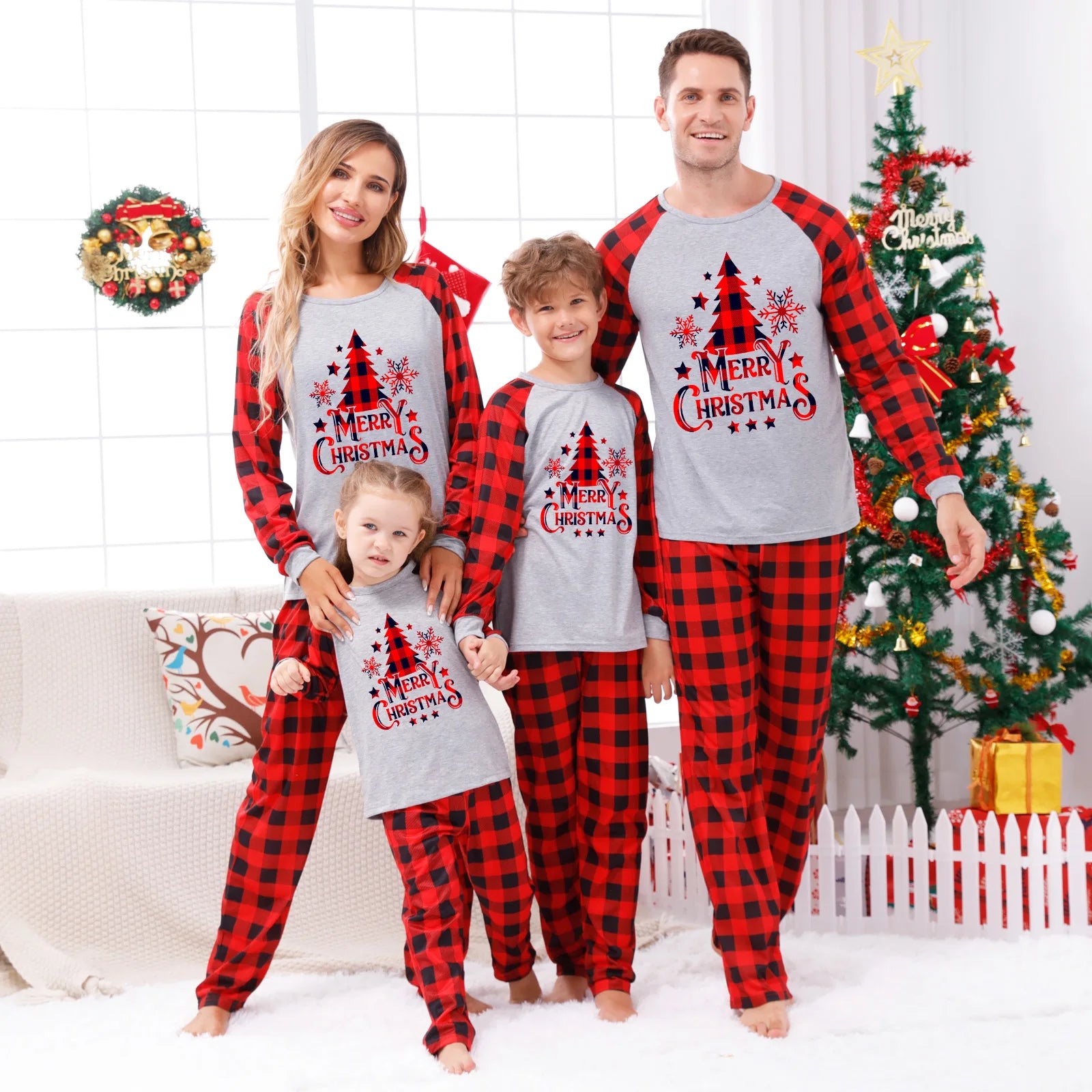 Festive Plaid Family Christmas Pyjama Set