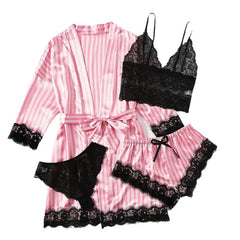 Satin Lace Trim Pajama & Robe Set