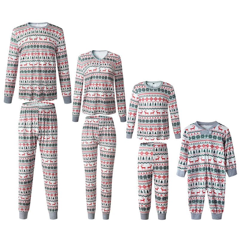 Matching Family Christmas Pyjamas, Red Fair Isle Reindeer Print