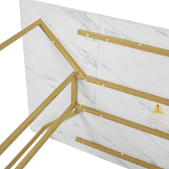 Modern Rectangular Marble-Effect Dining Table – 140x80cm with Metal Frame