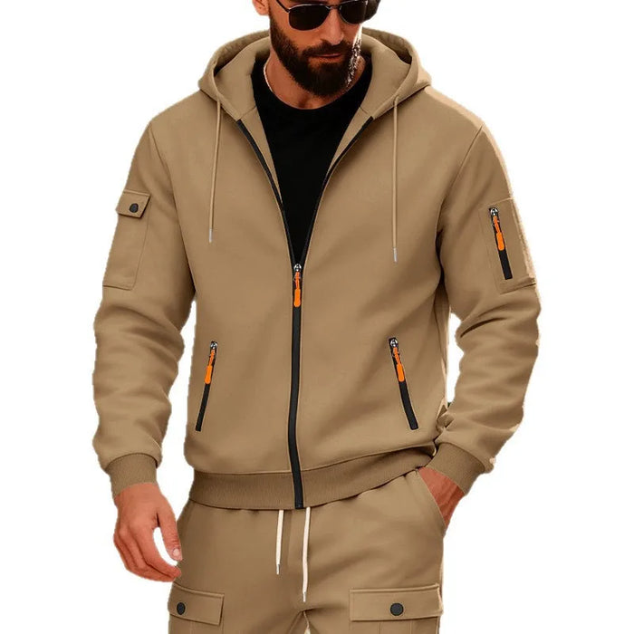Fleece Zipper Arm Pocket Men's Hoodie, image 2