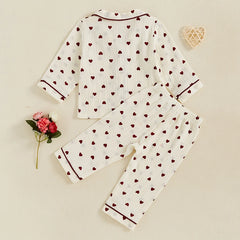 Girls’ Valentine’s Day Heart Print Pyjama Set – Long Sleeve Cotton Sleepwear