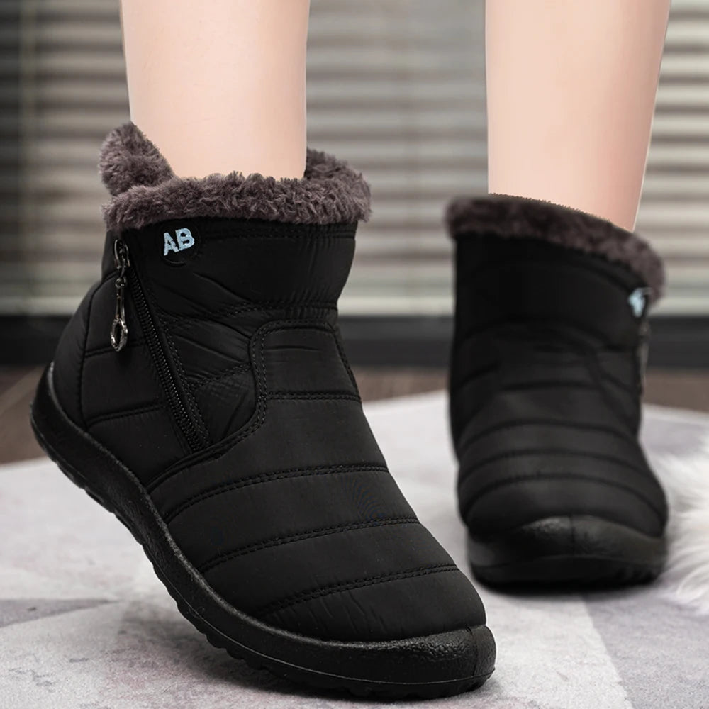 Women's Fur Lined Flat Waterproof Snow Boots