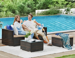 SONGMICS Handwoven Rattan Garden Furniture Set – Outdoor Corner Sofa & Table