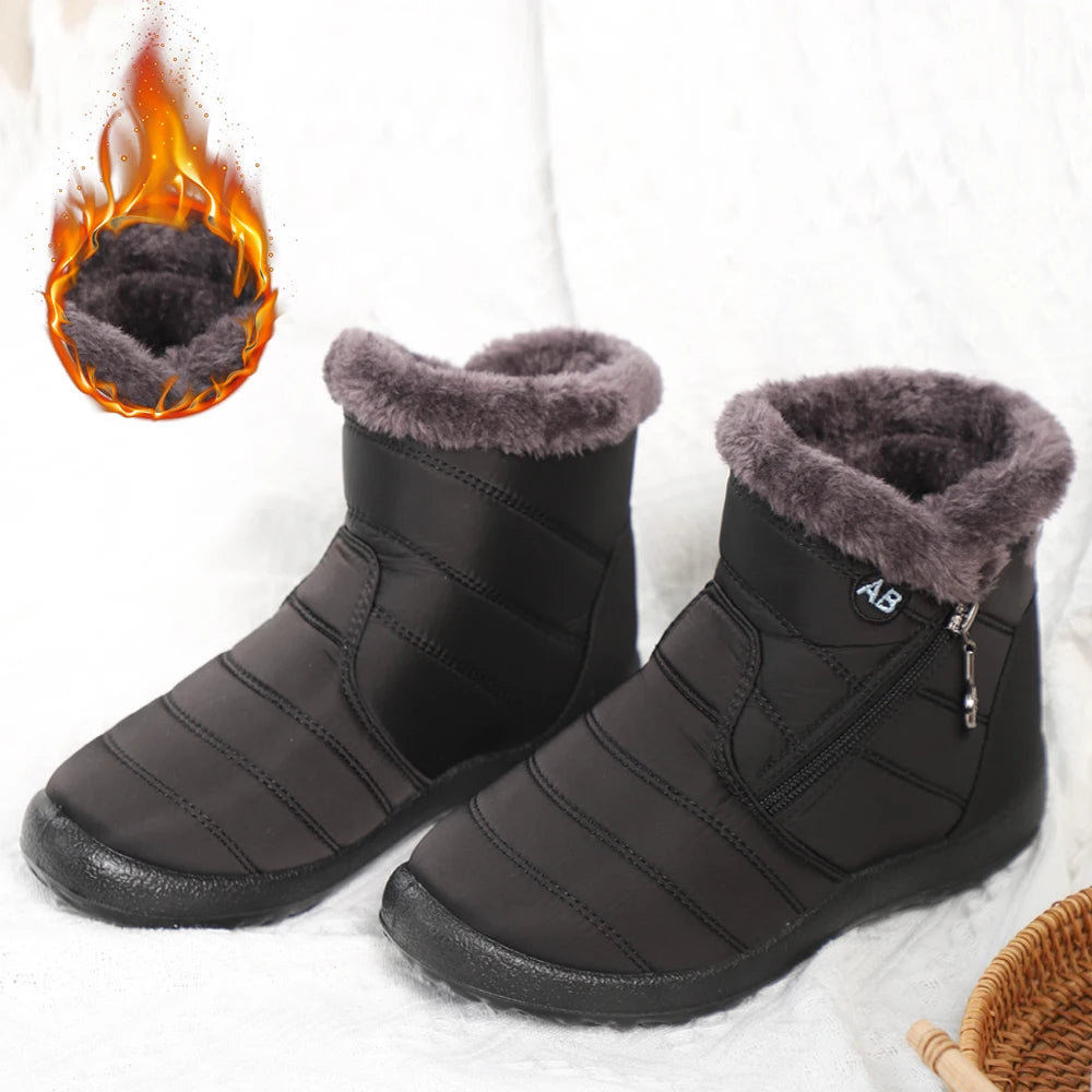 Women's Fur Lined Flat Waterproof Snow Boots