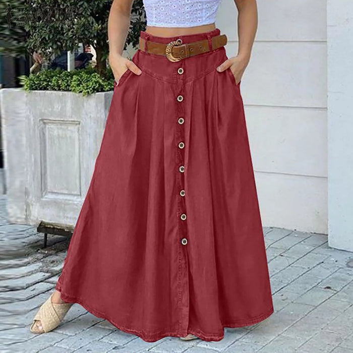 Women's High Waist A-Line Skirt, Casual Loose Fit with Pockets, image 2
