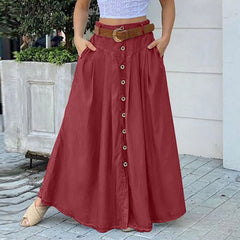 Women's High Waist A-Line Skirt – Casual Loose Fit with Pockets