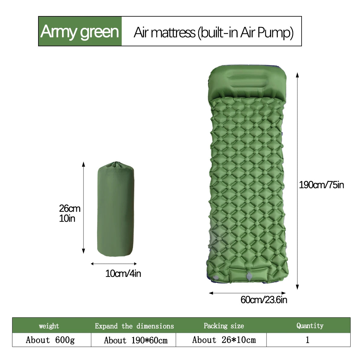 Inflatable Camping Mat with Pillow