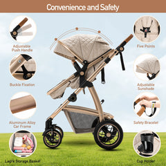 Luxurious 3-in-1 Baby Stroller – Portable High Landscape Folding Pram with Aluminum Frame