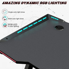 RGB Gaming Desk – Ergonomic Gamer Workstation with Carbon Fibre Surface