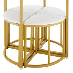 Modern Round Marble Dining Table Set – 4 Space-Saving Semi-Circular Stools