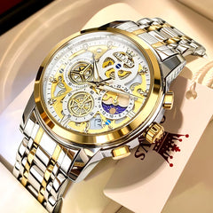 OLEVS Gold Skeleton Luxury Watch