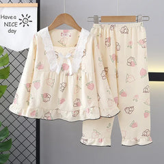 Girls’ Bowknot Rabbit Pyjama Set – Cute Long Sleeve Sleepwear