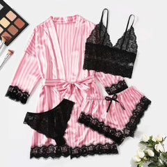 Satin Lace Trim Pajama Set