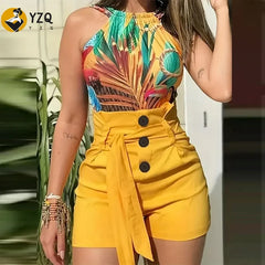 Women's Y2K High-Waisted Tie-Waist Shorts – Button Front Summer Beachwear