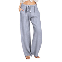 Women's High-Waisted Cotton Linen Wide-Leg Trousers – Casual Loose Fit