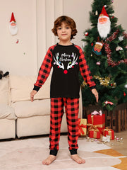 Festive Family Pyjama Set - Red Antler Top & Plaid Pants